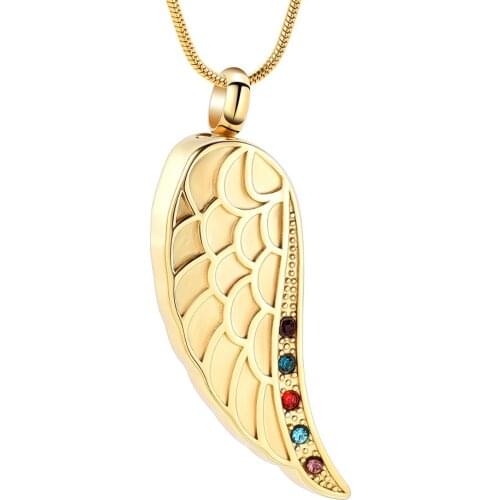 Inlay Multi-colored Crystal Angel Wing Cremation Pendant Necklace For Women Keepsake Memorial Urn Jewelry