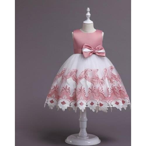Summer Dress Children Bow Tutu Princess Gown Vestidos Birthday Party Beading Lace Wedding Evening Baby Girls Clothes 10 Years