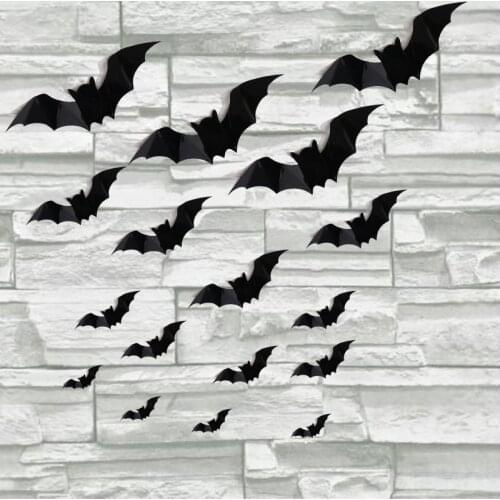 16pcs Fake Black Bat Wall Stickers 3D Bat Happy Halloween Wall Floor Stickers for Home Wedding Decoration 3D Wall Stickers