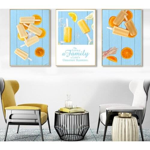 Fruit Ice Cream Poster Orange and Orange Decoration Canvas Painting for Living Room Dining Kitchen Decoration Wall Art Decor