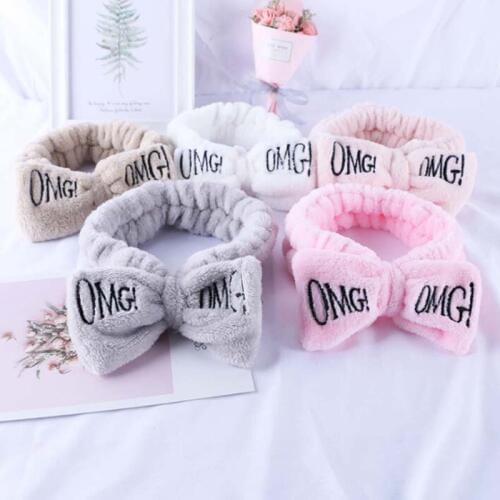 Women Girls Hair Bands Headwear Cute Hair Holder Hairbands Letter"OMG" Coral Fleece Soft Bow Headbands Hair Accessories