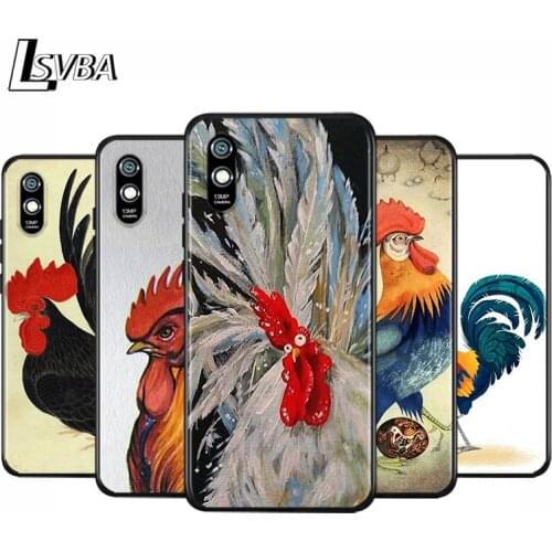 Anti-Fall Soft Black Cover Cute Running Rooster For Xiaomi Redmi 10X 5G 9C 9A 9 K20 8A 8 7A 7 S2 6A 6 Matte Phone Case