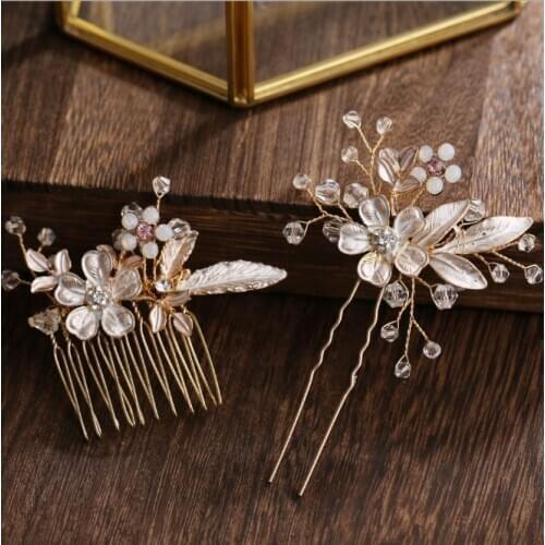 Luxury Flower Hairpin For Women Hair Combs Headdress Prom Bridal Hairpin Wedding Crown Elegant Hair Accessories Leaves Headwear