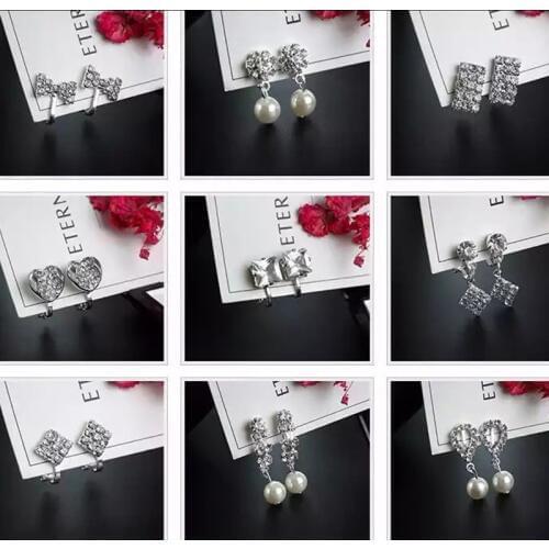 2019 Fashion New Rhinestone Simulated Pearl Clip on Earrings for Girl Kid Party Charm Without Pierced Earring Ear Clip
