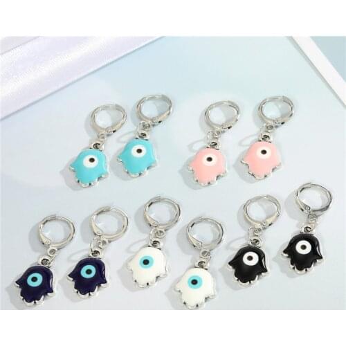 1 Pair Evil Eye Hand Hamsa Hoop Earrings For Women Gift Jewelry Fashion Colored Enamel Turkish Fatima Hand Pendant Earring E764