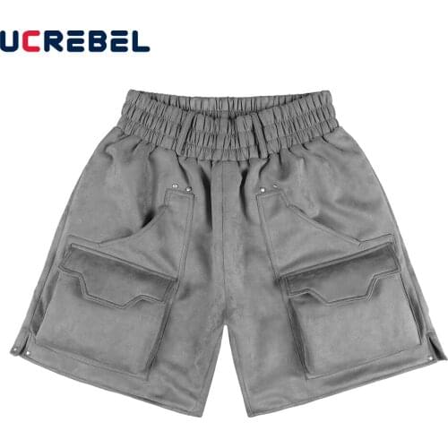 Multi-Pocket Cargo Shorts Mens Summer High Street Elastic Waist Knee-length Shorts Streetwear Loose Casual Shorts Men