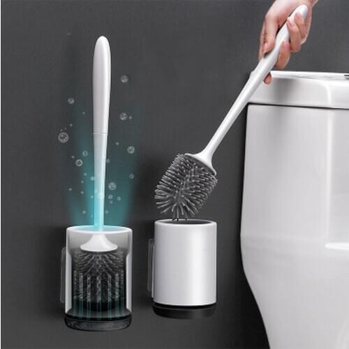 Silicone TPR Toilet Brush and Holder Quick Drain Cleaning Brush Tools for Toilet Household WC Bathroom Accessories Sets
