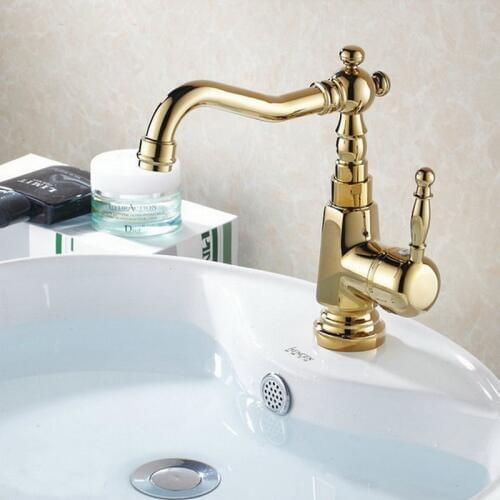 Swivel Spout Water Tap Polished Gold Color Brass Single Handle Single Hole Kitchen Sink & Bathroom Faucet Basin Mixer Tap agf003
