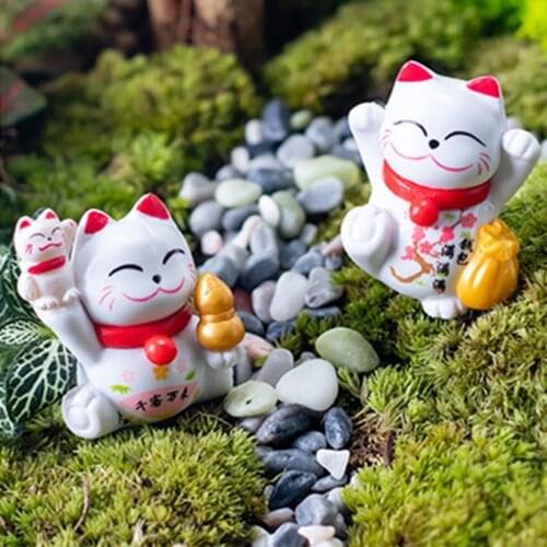 Lucky Wealth Cat Model Cartoon Animal Figurine Micro Landscape Home Decor Miniature Fairy Garden Decoration Accessories