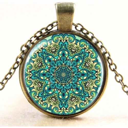 Vintage henna yoga pendant necklaces handmade India jewelry bloom mandala lotus necklace om symbol buddhism bijoux