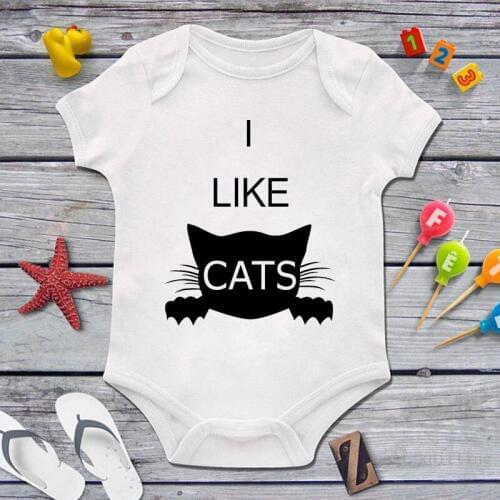 DERMSPE High Quality Newborn Baby Boys Girls Short Sleeve Funny Cat Print Romper Casual Jumpsuit Kids Clothes