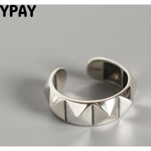 YPAY 100% Genuine 925 Sterling Silver Adjustable Ring Women Korea Minimalist Geometric Rivet Men Rings Punk Jewelry Gift YMR825