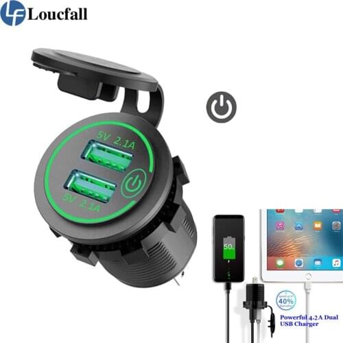 4.2A Dual USB Fast Charger with Switch Socket Power Outlet Adapter Waterproof Dual USB Ports for RV Boat Motorcycle car