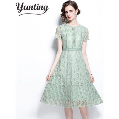 Women Lace Dress Summer High Quality Elegant A Line Casual Office Party Vestidos Robe Femme
