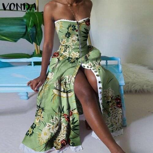 Women Elegant Dress Bohemian Floral Print Party Long Maxi Dresses 2021 VONDA Beach Holiday Sundress Vestido