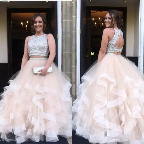 Champagne Two Piece Prom Dresses Long 2021 vestidos de fiesta de noche Sequins A Line Formal Women Evening Gowns Party Dress