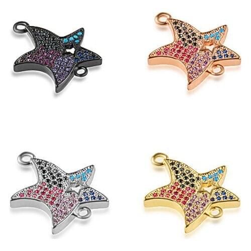 18*21mm starfish multicolor crystal micro pave cz zircon cubic zirconia beads DIY necklace charm bracelet connectors making s32