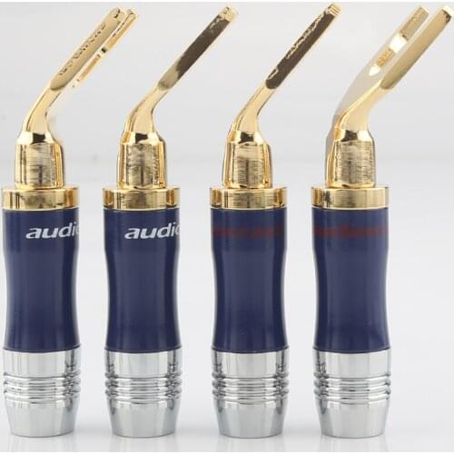 8pcs Audiocrast Gold Plated Copper Spade Fork plug Speaker Screw Lock Connector