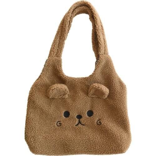 BENVICHED New Winter Soft Plush Tote Bag Women Cartoon Embroidery Imitation Lamb Hair Shoulder Bag For Women Shopper Bag Bolsa