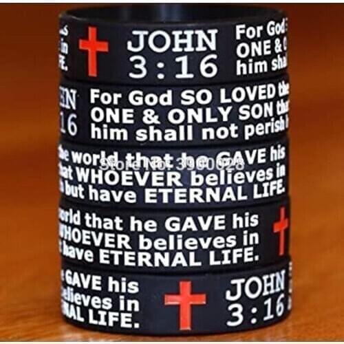 300pcs one inch John 3:16 Scripture silicone wristband bracelet free shipping by DHL