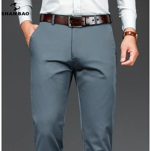 SHAN BAO 2021 autumn winter brand modal cotton stretch high waist straight trousers classic pocket business casual mens pants