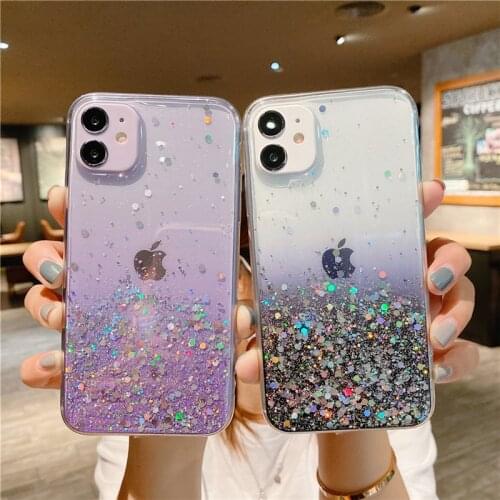 Luxuly Girl laser Powder Clear Glitter Case For iPhone 12 Pro Max 11 Pro XS Max XR X 7 8 Plus 12 Mini SE2 Fashion Soft TPU Shell