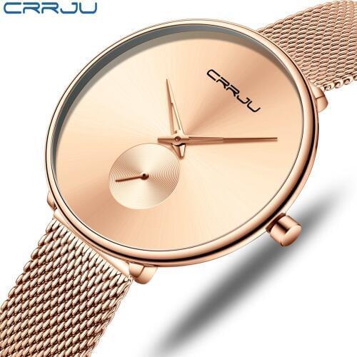 CRRJU Reloj Mujer Luxury Brand Womens Watches Simple Fashion Rose Gold Bracelet Ladies Watch Women Watches Clock Montre Femme