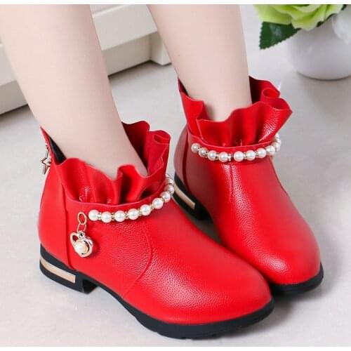 Children Short Boots Girls Ankle Boots Winter 2021 New Fashion Warm Plush Kids Snow Boots Big Child Princess Student Snow Boots