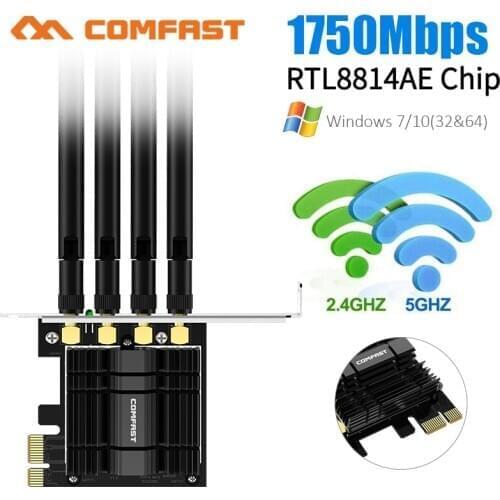 Dual band 1750Mbps 802.11AC PCI-E WiFi Adapter PCI Express Wireless Card MU-MIMO 4*Antenna Wif-fi Network for Windows 7 10