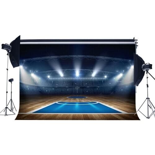 Basketball Court Backdrop Stadium Backdrops Crowd Shining Stage Lights Shabby Wood Floor Interior Background