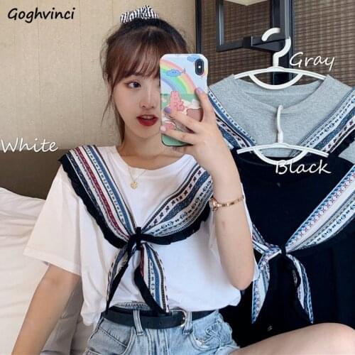 Fake Two Pieces Short Sleeve T-shirts Women Patchwork Bow Design Y2k Top Loose Mujer Summer Korean Style All-match High Street