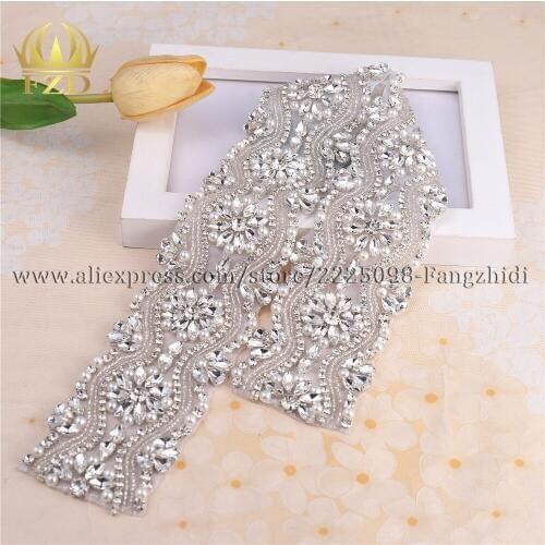FZD 10 Pieces Handmade Strass Sew On Diamante Bridal Beaded Flower Crystal Applique for Wedding Dresses Wristbands Belts