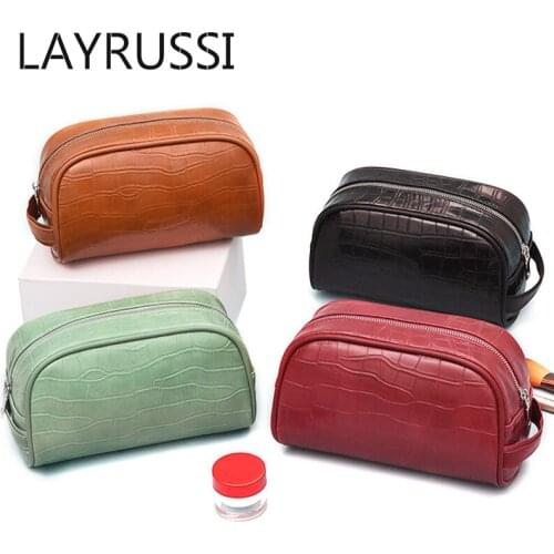 LAYRUSSI Horizontal Cosmetic Bag Zipper Crocodile Pattern Portable Makeup Bag Travel Waterproof Makeup Organizer Beauty Case
