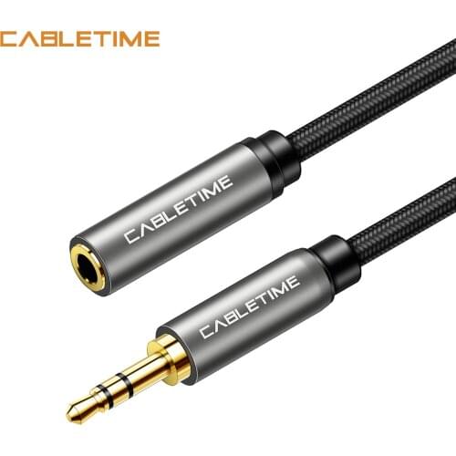 Cabletime 3.5 mm Jack Headphone Upgrad Grey Audio Cable Aux Extension Cable M/F for Xiaomi Huawei P20 Amplifier N226