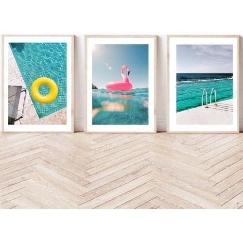 Swimming Pool Print Canvas Painting,Palm Spring Art Poster, Bondi Lcebergs, Sydney Beach Wall Picturest,Modern Home Decor