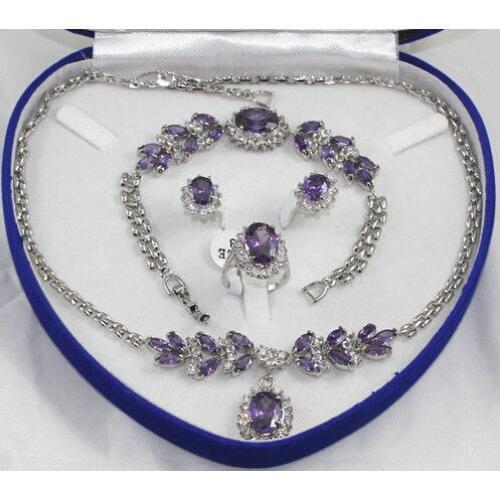 18KGP red blue zircon beaded flower necklace bracelet earring oRing set