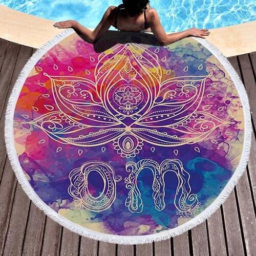Psychedelic Mandala Round Beach Towel Microfiber Absorbent Bath Towel For Women Kid Crawling Mat Picnic Beach Tapestry Yoga Mat