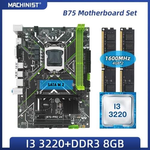 MACHINIST B75 motherboard LGA1155 kit with Intel I3 3220processor DDR3 8G(2*4G)1600MHzRAM memory SATA2 SATA3 NGFF M.2 B75-PRO-U5