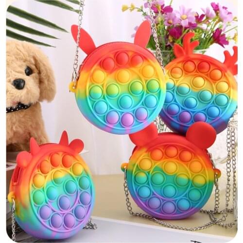 Cute Bag Fidget Toys Reliver Stress Toy Rainbow Push Bubble Simple Dimmer Antistress Toy Children Sensory Game Toy Backpack NEW