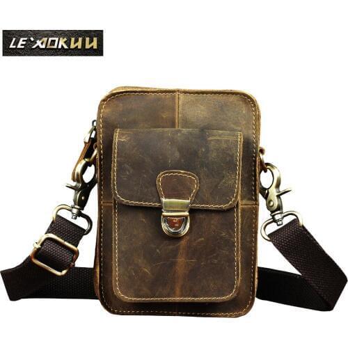 Male Fashion Leather Multifunction Travel Cross-body Messenger Bag Design 6" Phone Pouch Cigarette Case Waist Belt Bag Men 6401