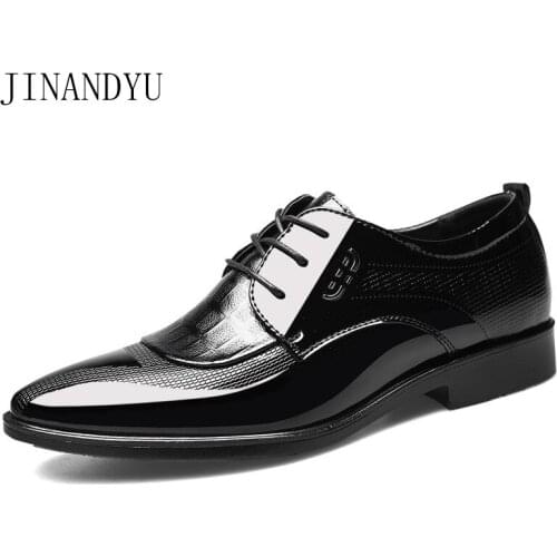 Formal Leather Oxfords Men Shoes Brown Black Dress Office Leather Shoes Man Patent Leather Shoes Men Classic Elegante Size38-48