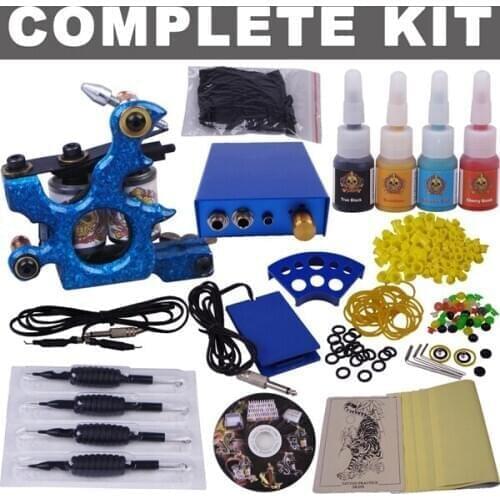 Tattoo Machine Kit Complete Colors Ink Needles Led Power Supply Grip Practice Skin Permanent Makeup Kit Starter Shading Lining