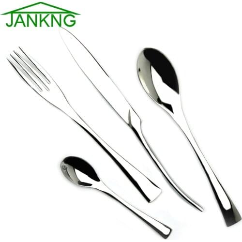 JANKNG 4Pcs/Lot 18/10 Stainless Steel Dinnerware Set Steak Knife Dinner Fork TeaSpoon Sliverware Western Cutlery Set Tableware
