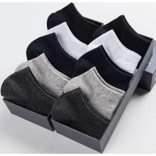 New Styles 10 Pairs / Lot Black Business 100% Cotton Men Summer Thin Breathable No Show Boat Socks Black Short For Students Size