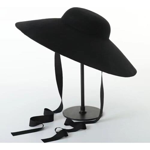 New Fall Winter Retro British Dome Wool Fashion Model Show Style Casual Lady Fedoras Cap Women Black Hat Sombrero Mujer Custom