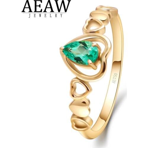 AEAW 0.5ct Carat 4X6mm Lab Grown Colombian Emerald Engagement Rings Solid 14K Yellow Gold Fine For Women Certificated