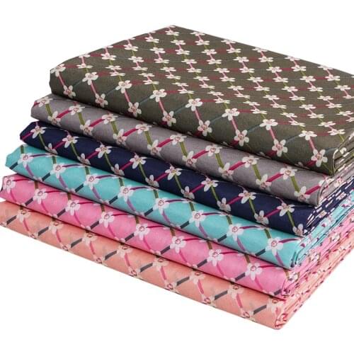 Very Cheap Woven Polyester Print Floral Fabric For Diy Patchwork Table Cloth Cheap Check Sewing Fabric With Feel Is Rough T7871