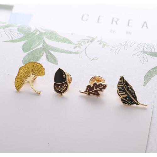 Fallen Leaves Apricot Acorn Pine cone Autumn Plant Enamel Pin Brooches Denim Jackets Jeans Badge Lapel Pins Fashion Jewelry Gift