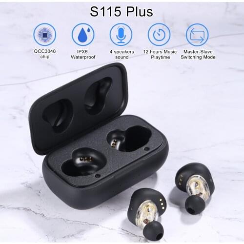 Original SYLLABLE S115 Plus bluetooth V5.2 bass earphones wireless headset of QCC3040 Chip S115 Plus Volume control earbuds