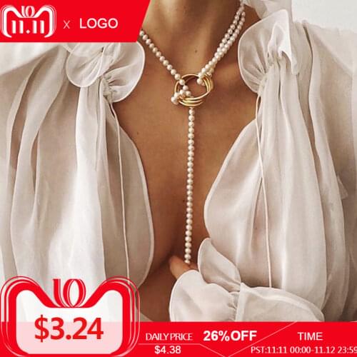 KMVEXO Simulated Pearl Wrap Geometric Metal Necklace for Women Wedding Party Long Pearls Portrait Coin Necklaces Jewelry Gift